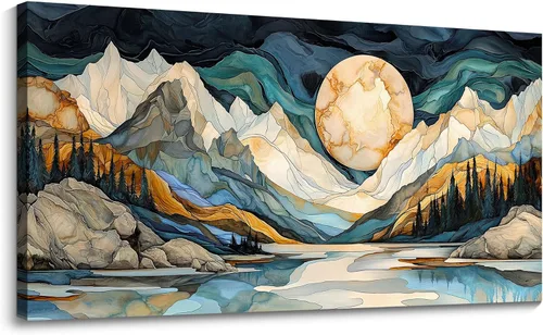 JEAWA Arte de Pared en Lienzo Grande - Pintura Abstracta de 24x48 Pulgadas en Tela, Imágenes Texturizadas de Montañas como Regalos para Amigos,