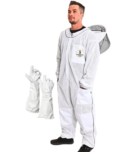 Traje de abeja ventilada de 3 capas para hombres y mujeres, traje protector de apicultura con guantes de abeja y velo de esgrima desmontable,