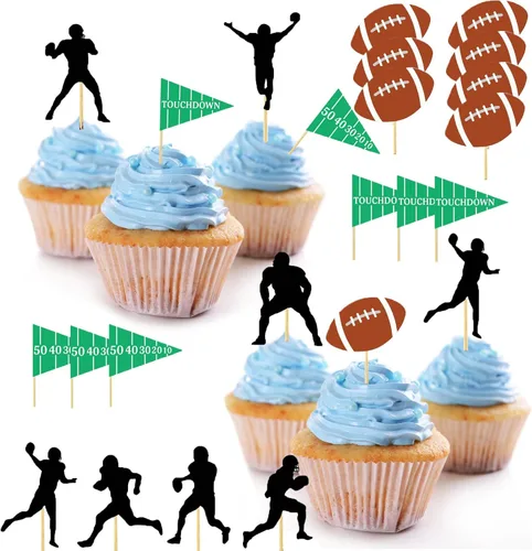 Decoración para cupcakes de fútbol americano, decoración de fiesta deportiva, 24 piezas, superbo, rugby, para fiesta de cumpleaños