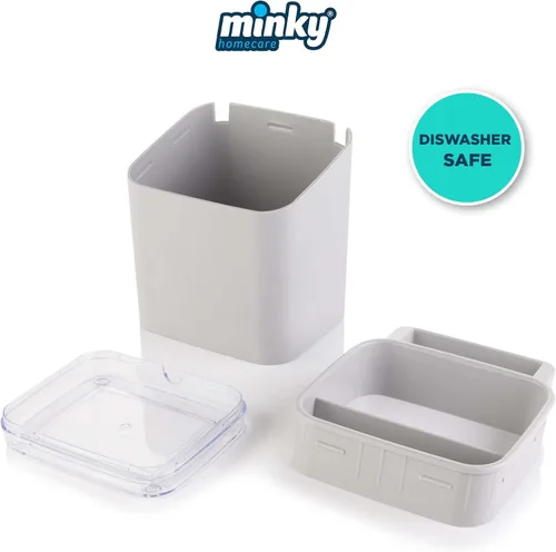 Miniatura 3 de Minky Homecare Organizador de esponja para fregadero con bandeja extraíble, riel para paños y boquilla de drenaje, organizador de huellas pequeñas