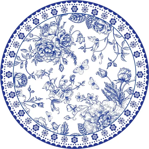 50 piezas manteles individuales de papel floral azul de 14 pulgadas, manteles individuales redondos chinoiserie con flores, manteles decorativos