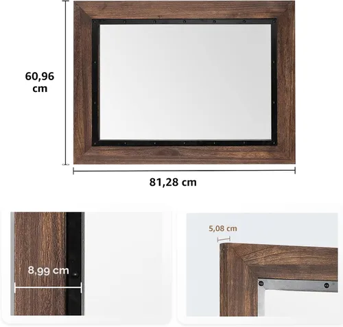 Miniatura 3 de YOSHOOT - Espejo de pared con marco de madera rústica, espejo de tocador de baño de madera natural y hierro para decoración estilo granja, se puede