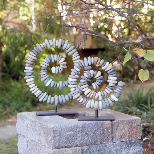 Miniatura 4 de Estatua de piedra apilada en espiral de piedra natural en el soporte, decoración de jardín zen (grande)