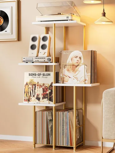Miniatura 9 de Soporte para Tocadiscos, Soporte de Almacenamiento de Discos de Vinilo con Estante de Exhibición, Mesa de Soporte para Tocadiscos con Divisores