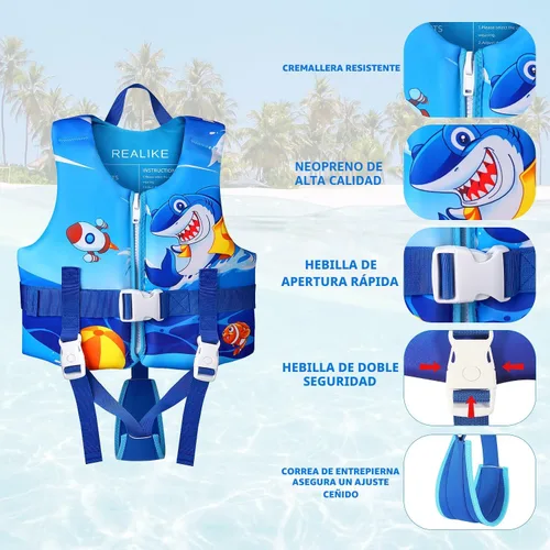 Miniatura 3 de REALIKE Chaleco de Natación para Niños Flotadores para Niños Pequeños Correa de Seguridad Ajustable Ayudas de Natación para Niños Pequeños Niños