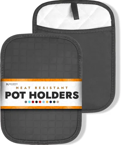 HOMWE Soportes de silicona para ollas de cocina con bolsillos, juego de 2 salvamanteles, resistentes al vapor y al calor para manos y encimeras, Gris