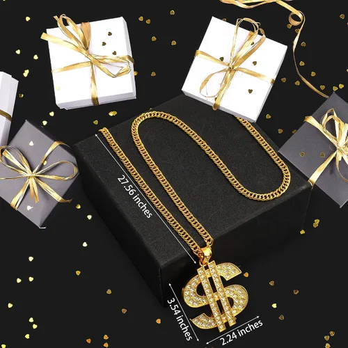 Miniatura 3 de Yinkin Collar de cadena de oro con colgante de signo de dólar para hombres, collar de rapero hip hop