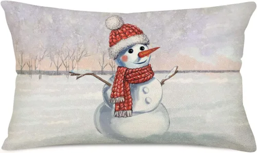 Miniatura 12 de Fundas de almohada de cintura de 12 x 20 pulgadas, fundas de almohada de muérdago de eucalipto rojo y verde, fundas de almohada de lino de algodón