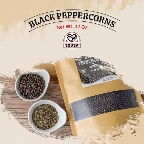Miniatura 4 de 52USA Granos de pimienta negra entera, 12 onzas (paquete de 1), granos de pimienta para molinillo de repuesto, sin gluten, kosher, totalmente