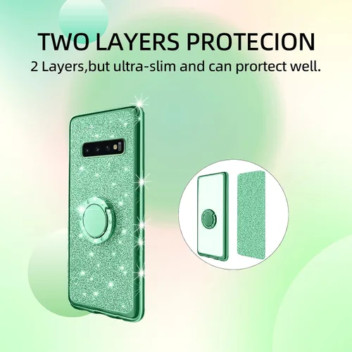 Miniatura 8 de Funda para Samsung Galaxy S10, Galaxy S10 2019 para mujer con purpurina de cristal suave TPU transparente con correa de pie de apoyo