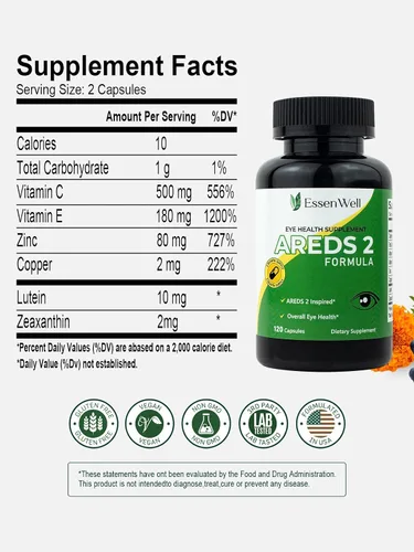 Miniatura 5 de AREDS 2 120 cápsulas + multivitamínico, vitamina ocular 2 en 1, contiene vitamina C, D, E y zinc