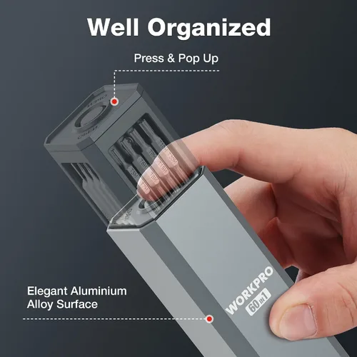 Miniatura 6 de WORKPRO Juego de destornilladores de precisión 60 en 1 con funda magnética emergente, destornilladores pequeños CRV bien organizados, kit