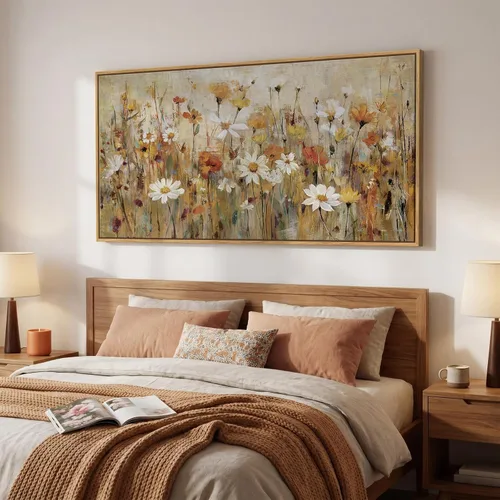 Miniatura 2 de Arte de pared botánico vintage con marco grande para sala de estar, impresiones de pintura en lienzo floral rústico neutro, cuadro retro de flores