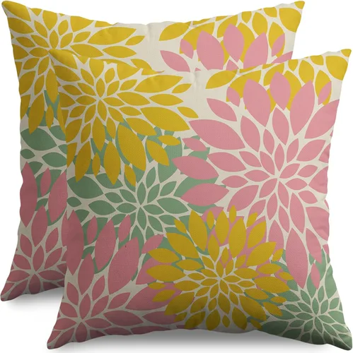 Miniatura 62 de Fundas de Almohada Azul Aguamarina 16X16 Pulgadas Juego de 2, Flores de Dalia Primavera Verano Floral Crema Fundas de Almohada Decorativas