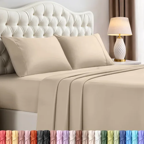 Miniatura 79 de Juego de sábanas King de Utopia Bedding – Juego de 4 sábanas para cama King, microfibra suave y transpirable, incluye 1 sábana bajera, 1 sábana Beige