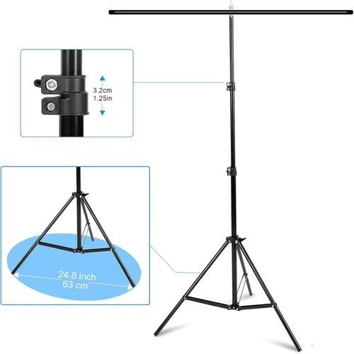 Miniatura 3 de Meking Soporte de fondo para fotos en forma de T, 4 x 6.5 pies/3.9 x 6.6 ft, sistema de soporte de fondo portátil con 2 abrazaderas de resorte