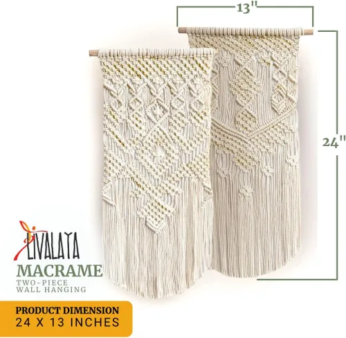 Miniatura 5 de LIVALAYA Decoración tejida de macramé bohemio para colgar en la pared, 24 pulgadas de largo x 13 pulgadas de ancho, juego de 2, decoración de pared