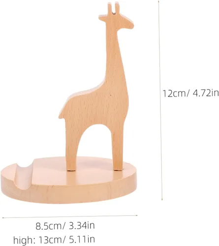 Miniatura 2 de Hemobllo Soporte de teléfono móvil con forma de jirafa Soporte de teléfono de escritorio de dibujos animados para oficina en casa Soporte de madera