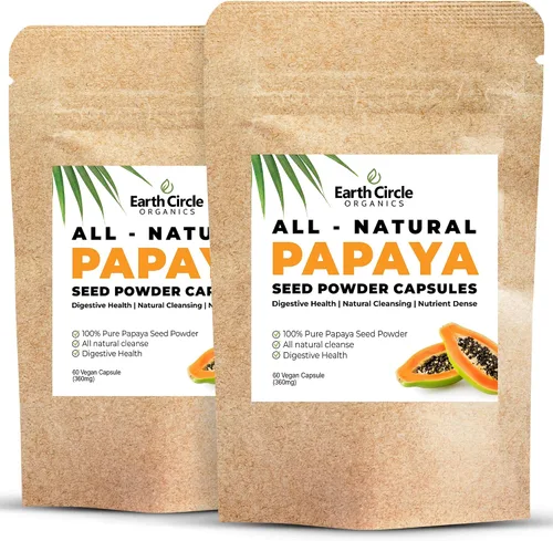 Earth Circle Organics Cápsulas en polvo de semillas de papaya – 100% semillas de papaya molidas – 360 mg por cápsula – 120 cápsulas veganas – Sin