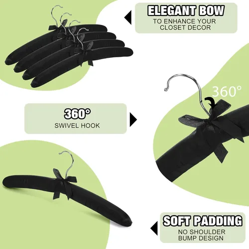 Miniatura 4 de Jetec 24 piezas de perchas acolchadas de raso con gancho giratorio de 360°, almohadillas de esponja para el hombro, para abrigos, suéteres, blusas