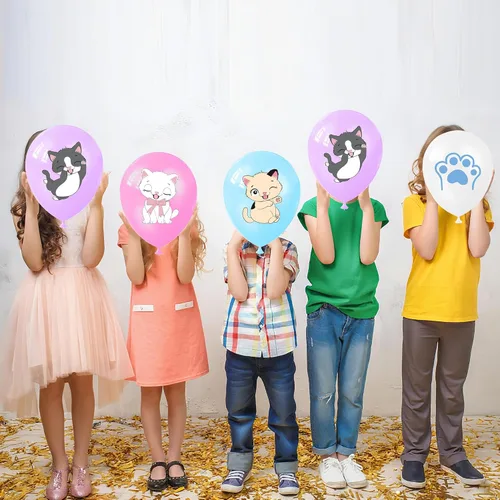Miniatura 8 de Globos de fiesta de gatos, globos de gatito para decoración de cumpleaños, 16 globos de látex con estampado de gatos de dibujos animados