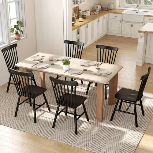 Miniatura 4 de Juego de 4 sillas de comedor Windsor, sillas de cocina de estilo granja con respaldo de vástago, sillas laterales de madera maciza sin brazos