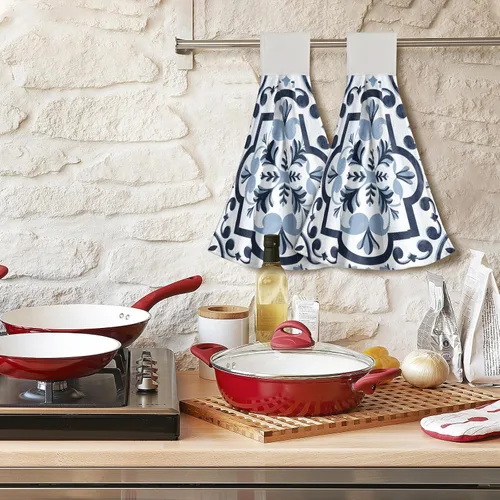 Miniatura 7 de Giwawa Toallas de mano de cocina de flores azul marino, modernas, bohemias, para colgar, con lazo, de secado rápido, 2 unidades, para baño, baño