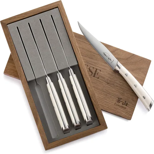 Miniatura 2 de Cangshan Thomas Keller Signature Collection - Cuchillo para carne de filo recto forjado de 4 piezas, caja de nogal