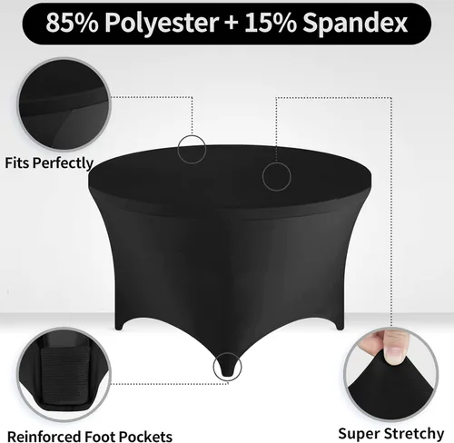 Miniatura 4 de FestiCorp Fundas de mesa redondas de elastano de 60 pulgadas, mantel ajustable de 5 pies para mesas de 5 pies, mantel negro elástico sin arrugas
