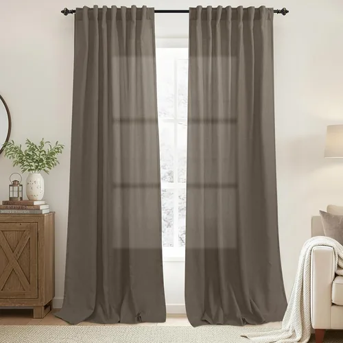 Miniatura 92 de KOUFALL Cortinas de lino azul marino de 84 pulgadas de largo, cortinas transparentes azul oscuro para sala de estar y dormitorio, medianoche