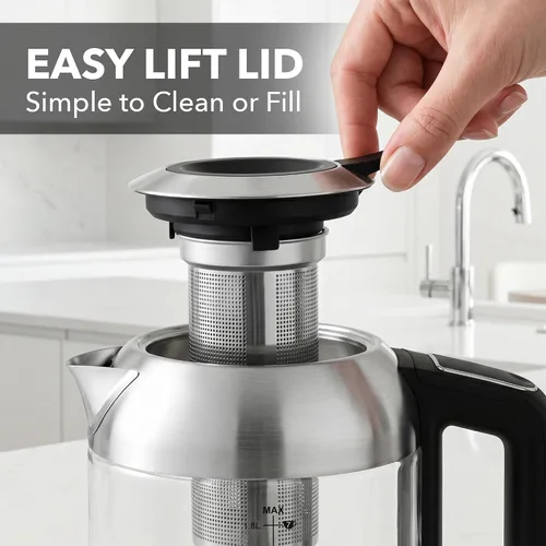 Miniatura 10 de OVENTE Hervidor eléctrico de vidrio digital con control de temperatura, hervidor de té eléctrico inalámbrico de 1.8 L con 7 presets, olla eléctrica