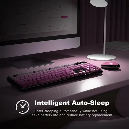 Miniatura 161 de KNOWSQT Combo de teclado y ratón inalámbrico, teclados lindos de tamaño completo estilo máquina de escribir 2.4G azul colorido - receptor USB Plug