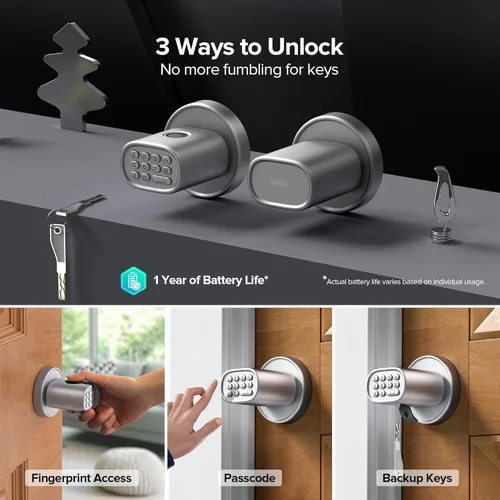 Miniatura 2 de ThorBolt - Cerradura de puerta de entrada sin llave, cerradura de puerta de huella digital con teclado, perilla biométrica para puerta, auto-bloqueo