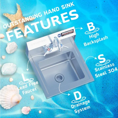 Miniatura 5 de DuraSteel Fregadero de acero inoxidable - Fregadero de cocina comercial de montaje en pared NSF - Fregadero de mano pequeño con lavabo de 12 x 10 x