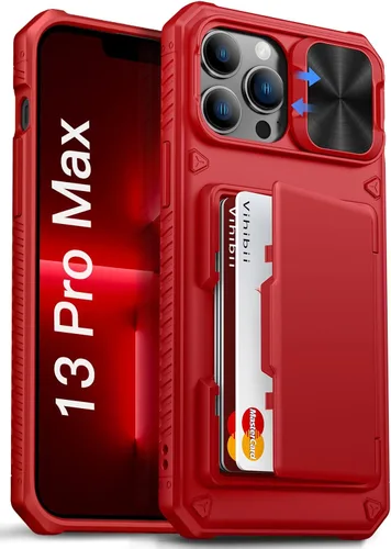 Miniatura 37 de Vihibii Funda para iPhone 13 Pro Max/iPhone 12 Pro Max con tarjetero (4 tarjetas) [bloqueo RFID] y cubierta de cámara deslizante, protección contra