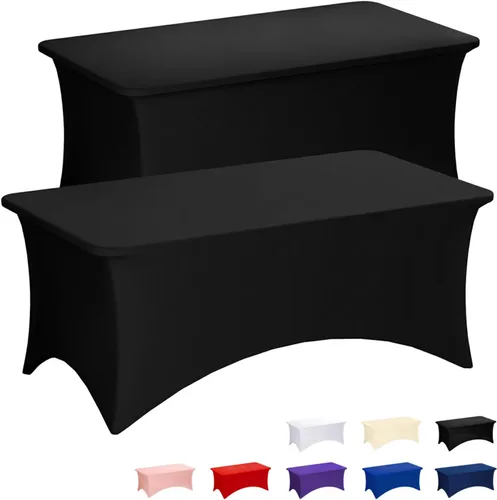 Miniatura 13 de Fixwal Manteles rosas para mesas rectangulares de 8 pies, paquete de 2 manteles elásticos de elastano ajustables para fiestas, ferias, banquetes