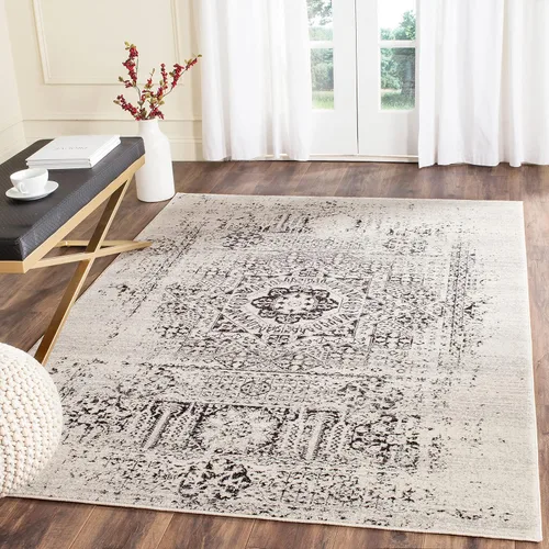Miniatura 17 de SAFAVIEH Evoke Collection EVK260T Medallón oriental envejecido de 2'2" x 4', color marfil y negro, no desprende pelusa, alfombra de acento para sala