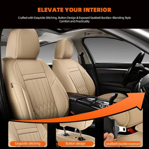 Miniatura 6 de Juego completo de fundas de asiento de automóvil de cuero napa impermeables y transpirables de 2 plazas, aptas para asientos delanteros
