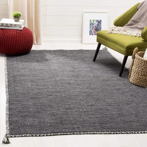 Miniatura 8 de SAFAVIEH - Alfombra decorativa de la colección Montauk, 2 x 3 pies, color beige y negro, tejido plano de algodón hecho a mano con borlas