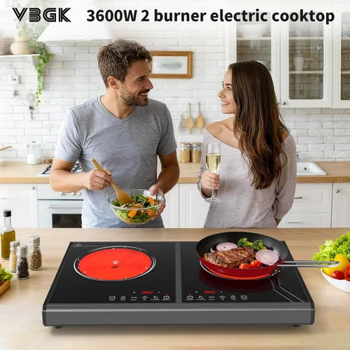 Miniatura 7 de VBGK Placa de cocina eléctrica, estufa de 110 V 3600 W, encimera de 22 pulgadas con 9 niveles de potencia, control táctil LED, protección contra
