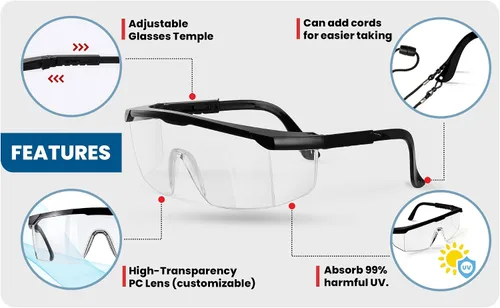 Miniatura 5 de Paquete de 3 gafas de seguridad antivaho y a prueba de roturas, ANSI Z87.1 y EN 166, resistentes a los rayos UV, gafas de seguridad, marco ancho
