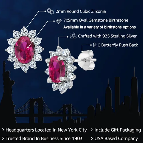 Miniatura 107 de Gem Stone King Aretes ovalados de plata de ley 925 de 0.276 x 0.197 in con piedra natal de la princesa Diana, estilo halo real para mujeres