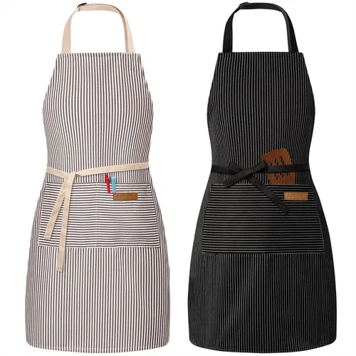 Miniatura 15 de BeLuyi - Paquete de 2 delantales ajustables con peto, delantales de chef para cocina, restaurante, con 2 bolsillos, delantales para mujeres