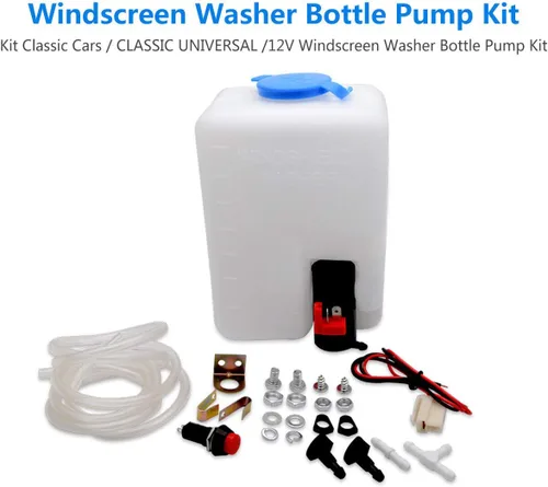 Miniatura 3 de Kit de botella universal para limpiaparabrisas con manguera de bomba, chorros, interruptor de cableado para VW Classic Car 12V, barco y marino