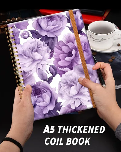 Miniatura 2 de Cuaderno de escritura en espiral a rayas, diario universitario forrado de tapa dura A5 para mujeres y niñas, encuadernación fuerte de doble alambre