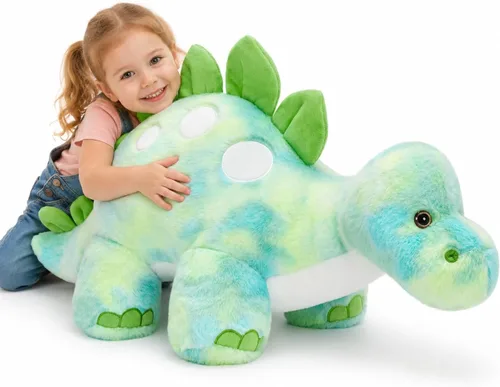 Miniatura 13 de Animales de peluche de dinosaurio, juguete de peluche para niñas y niños, una mamá dinosaurio con 3 dinosaurios bebés, triceratops, estegosaurio