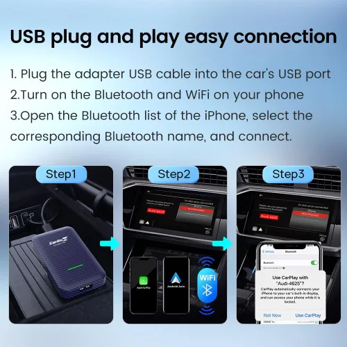 Miniatura 3 de CarlinKit Adaptador 4.0 CP2A para coche CarPlay con cable, 2 en 1 Convertir CarPlay con cable a inalámbrico, Android Auto inalámbrico para Android