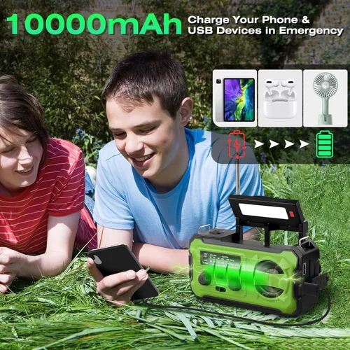 Miniatura 2 de NITIGO Radio meteorológica de emergencia de 37000 mWh, radio solar con manivela Hank con carga USB con NOAA/AM/FM, linterna, luz de lectura, alarma