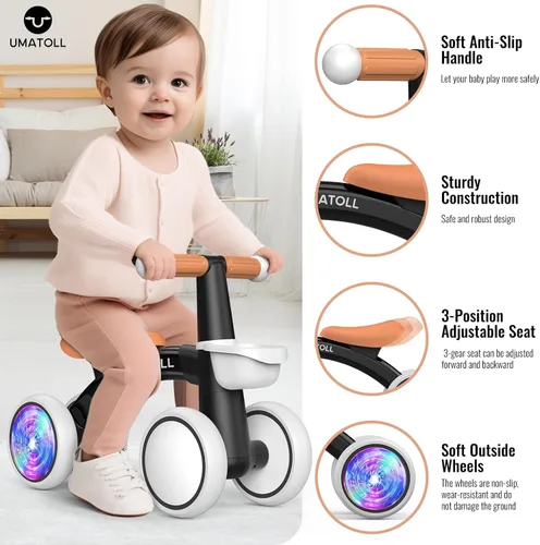Miniatura 3 de Umatoll Juguetes de bicicleta de equilibrio para bebés de 1 año, asiento ajustable, regalos de cumpleaños para niños de 12 a 24 meses Negro