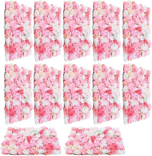Miniatura 11 de Paneles de pared de flores 3D, 12 paneles de pared de flores artificiales, rosas de seda, fondo de pared de flores sintéticas decorativas